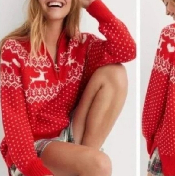 Aerie Reindeer Christmas Fair Isle Slouchy Festive Sweater - Picture 7 of 7